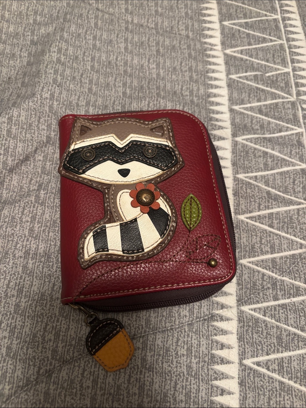 Source Unknown Red Zip Wallet with Raccoon Applique